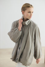 Dik Yaka Büzgülü Bomber Ceket Vizon