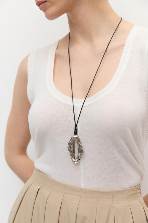 Dokulu Metal Uçlu Kolye Gümüş