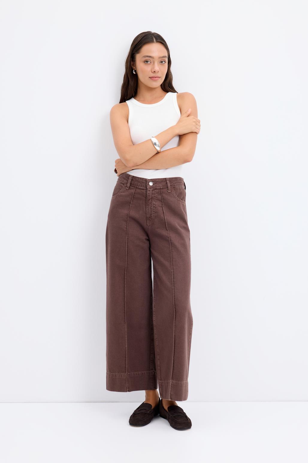 Double Paça Gabardin Pantolon Kahve