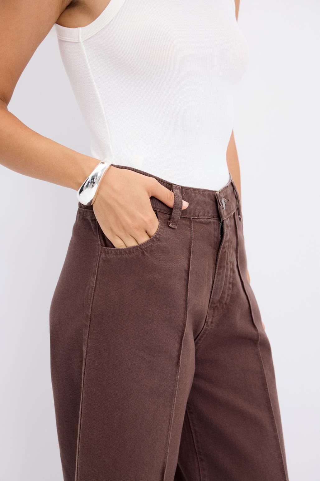 Double Paça Gabardin Pantolon Kahve