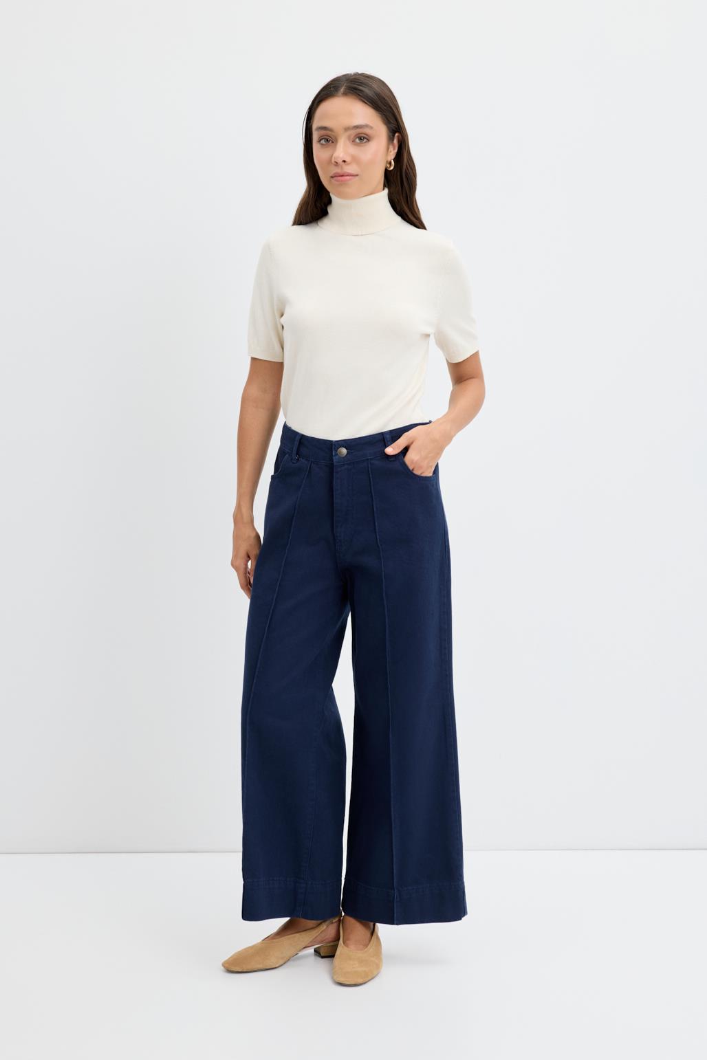 Double Paça Gabardin Pantolon Lacivert