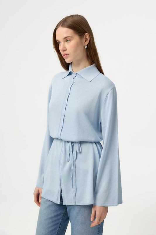 Düğmeli İnce Triko Hırka Mavi