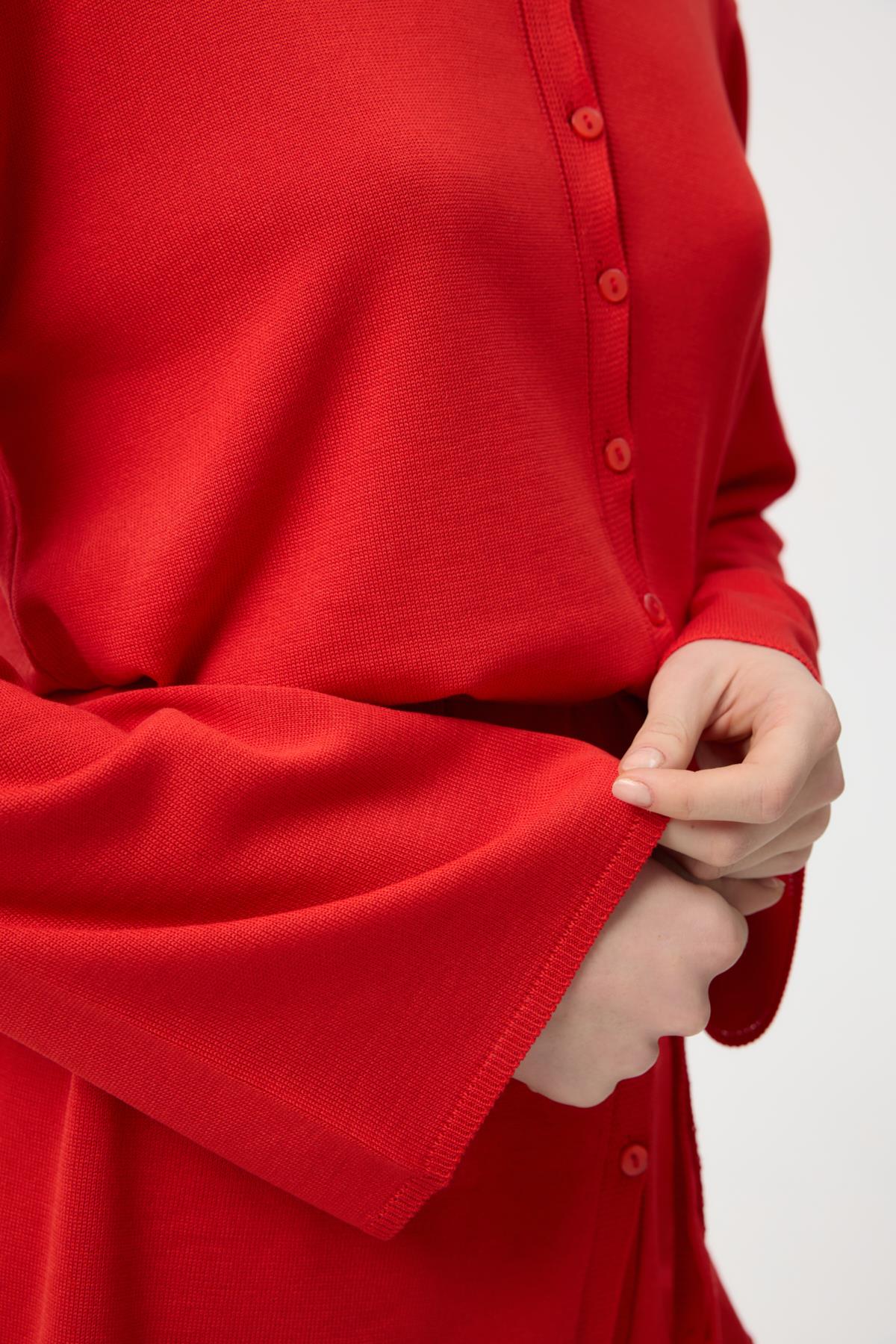 Düğmeli İnce Triko Hırka Nar Çiçeği