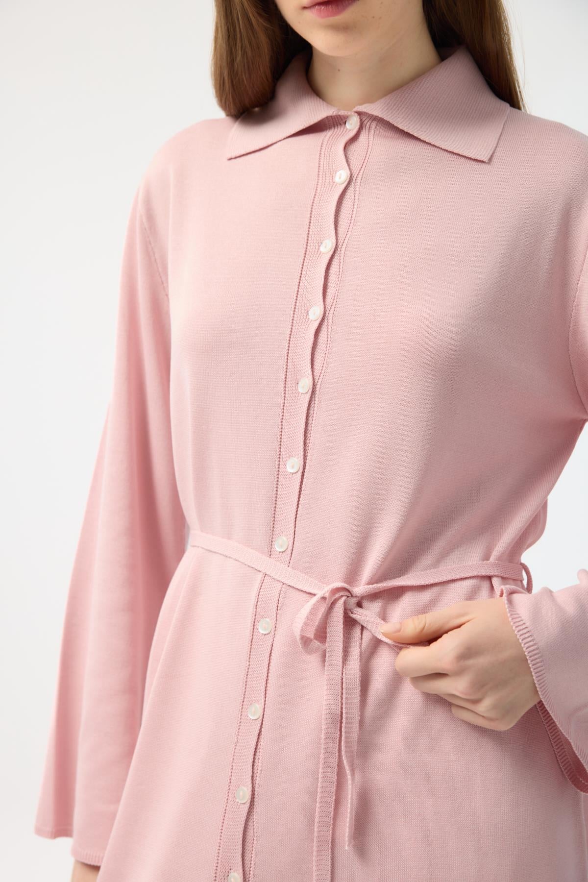Düğmeli İnce Triko Hırka Pembe