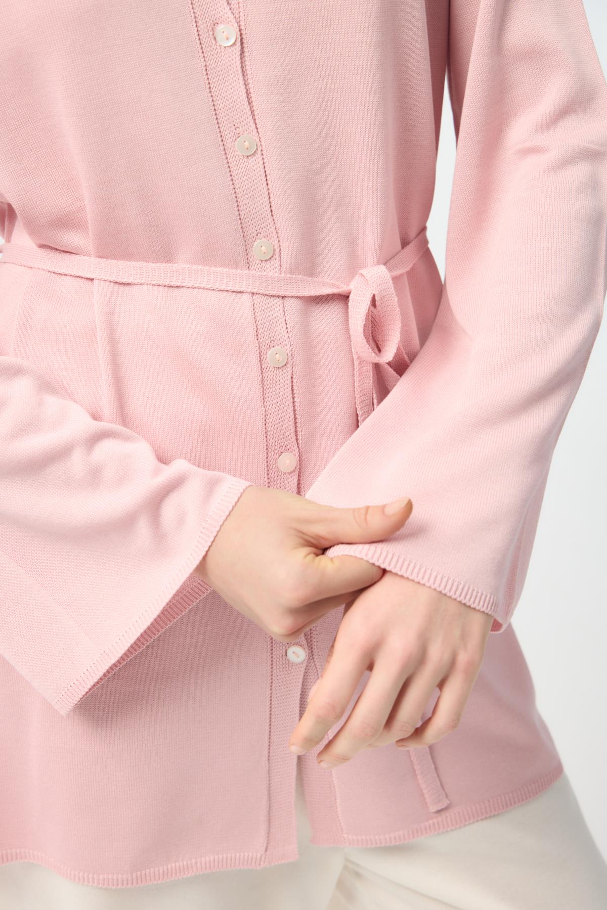 Düğmeli İnce Triko Hırka Pembe