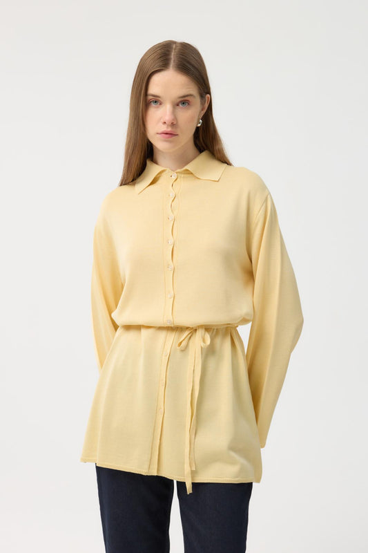 Düğmeli İnce Triko Hırka Sarı