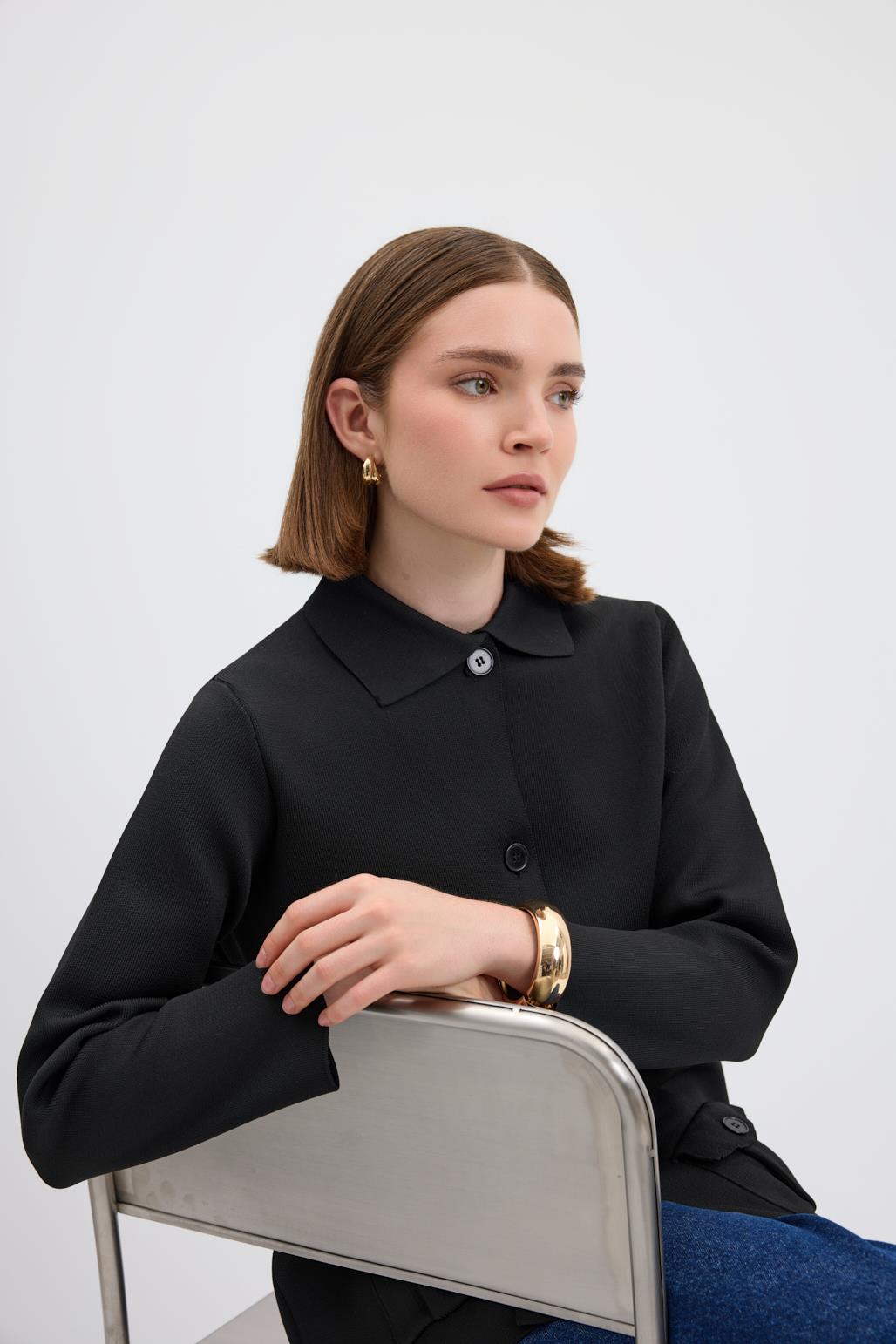 Düz Renk Cepli Triko Hırka Siyah