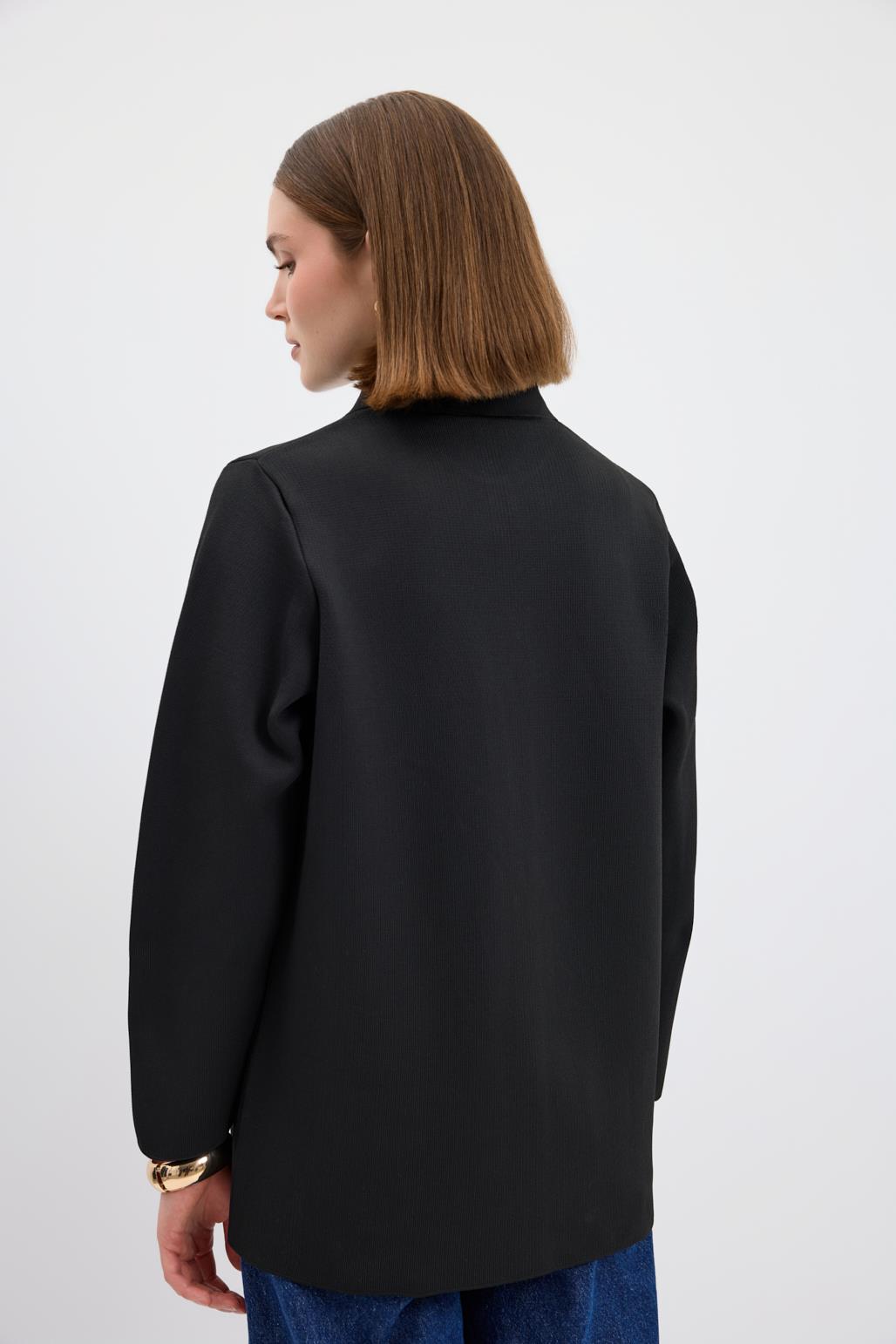 Düz Renk Cepli Triko Hırka Siyah