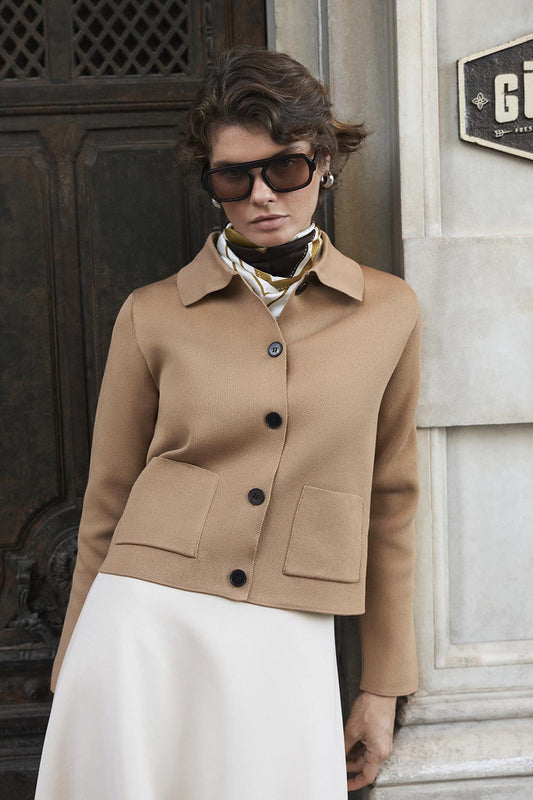 Düz Renk Midi Triko Hırka Camel