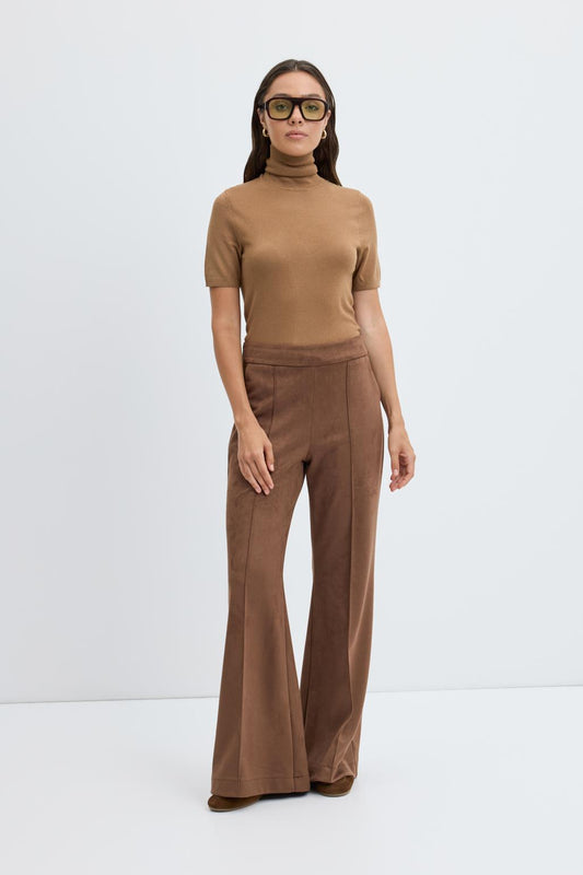 Fit Kesim Nervür Dikişli Süet Pantolon Kahve