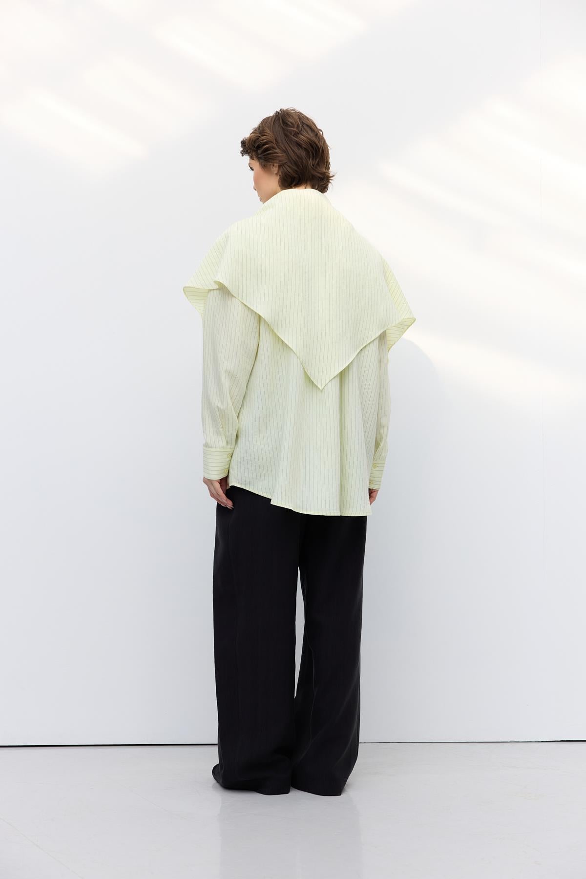 Fularlı Oversize Çizgili Gömlek Sarı