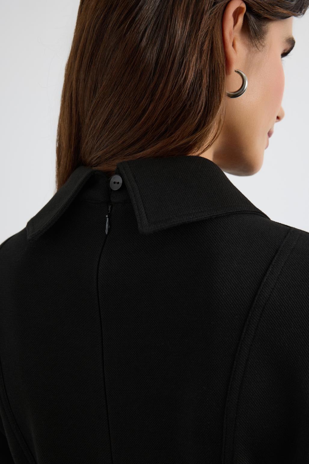 Geniş Yakalı Örme Elbise Siyah