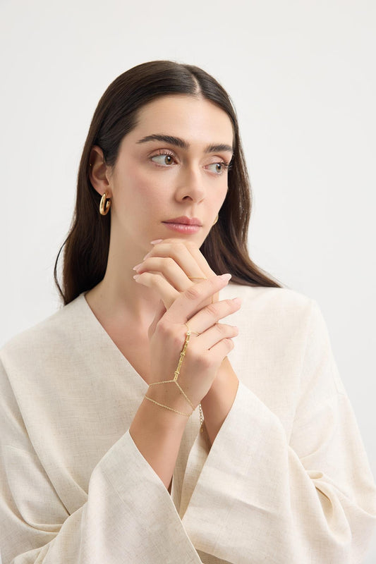 Geometrik Taşlı Şahmeran Bileklik Gold