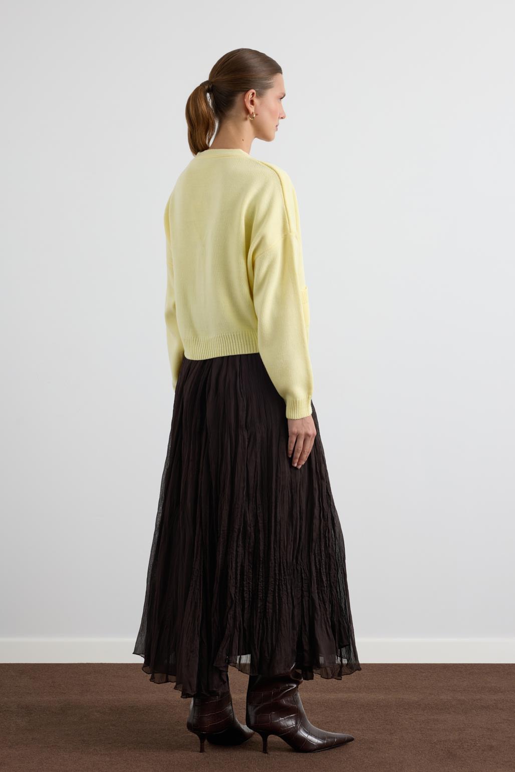 Gold Düğmeli Triko Hırka Sarı