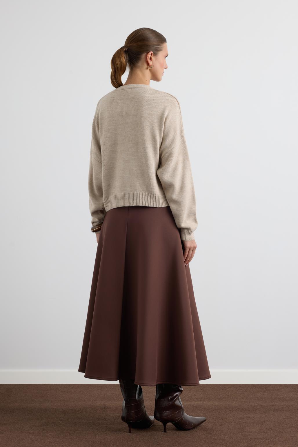 Gold Düğmeli Triko Hırka Taş