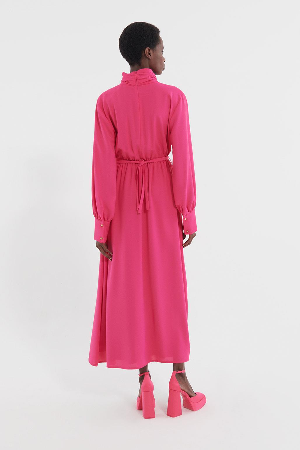Gold Kemerli Pileli Elbise Pembe