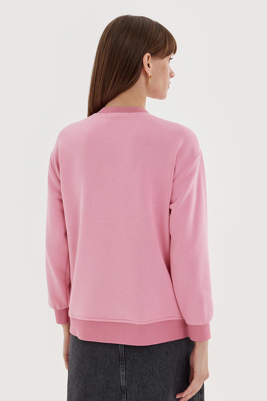 Gold Nakışlı Hoodie Sweatshırt Pembe