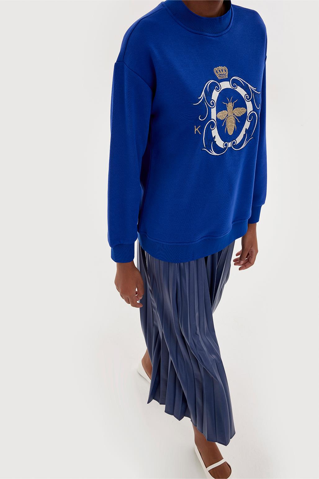 Gold Nakışlı Hoodie Sweatshırt Saks