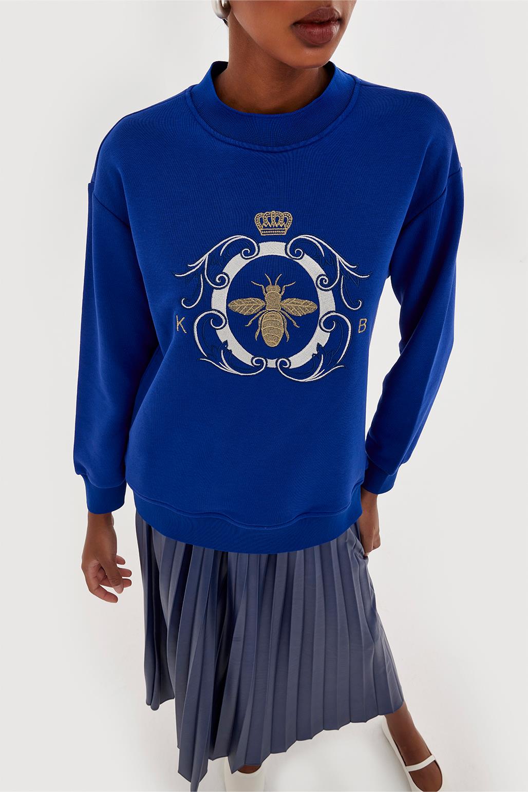 Gold Nakışlı Hoodie Sweatshırt Saks
