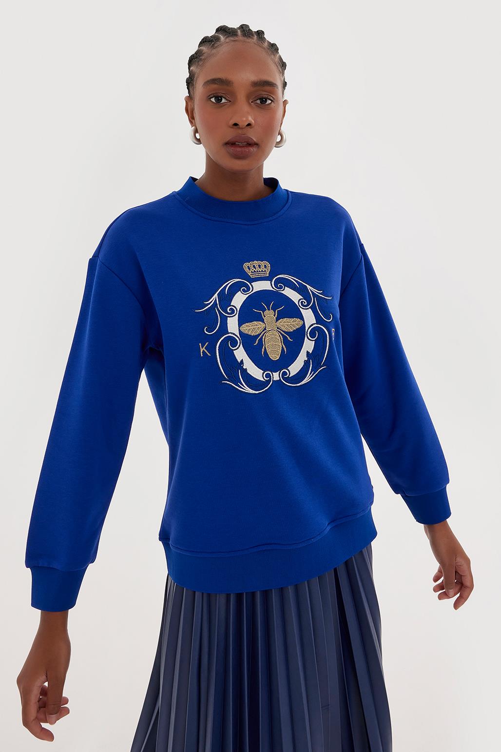 Gold Nakışlı Hoodie Sweatshırt Saks