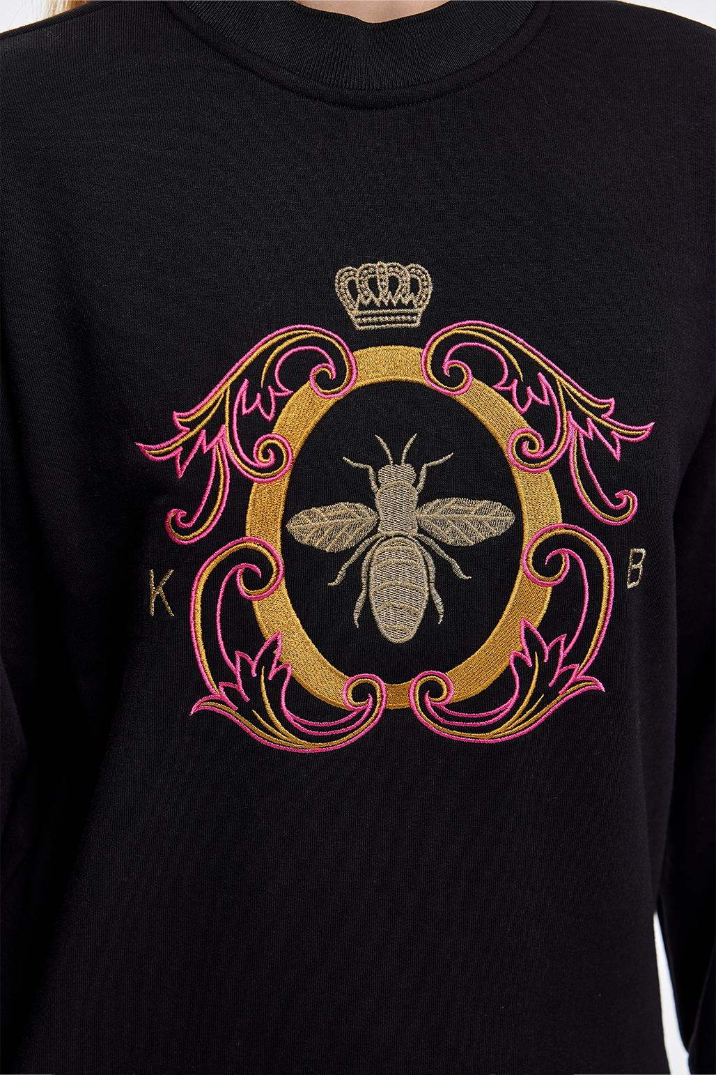 Gold Nakışlı Hoodie Sweatshırt Siyah