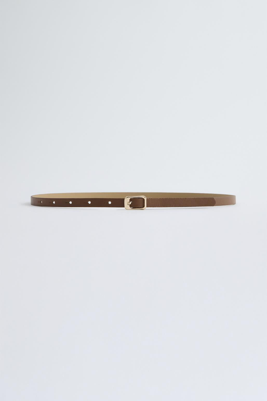 Gold tokalı ayarlanabilir ince kemer taba rengi.