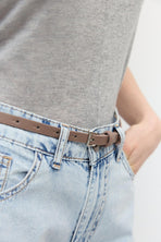 Gümüş Tokalı Ayarlanabilir İnce Kemer Vizon