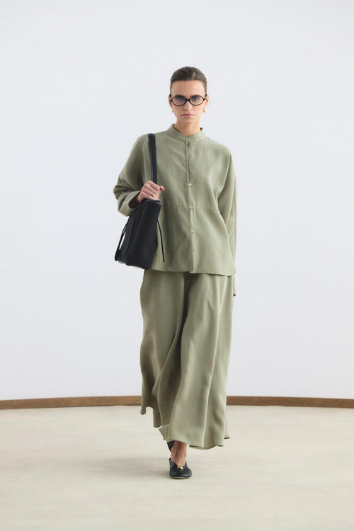 Hakim Yaka Tensel Gömlek Etek Takım Adaçayı