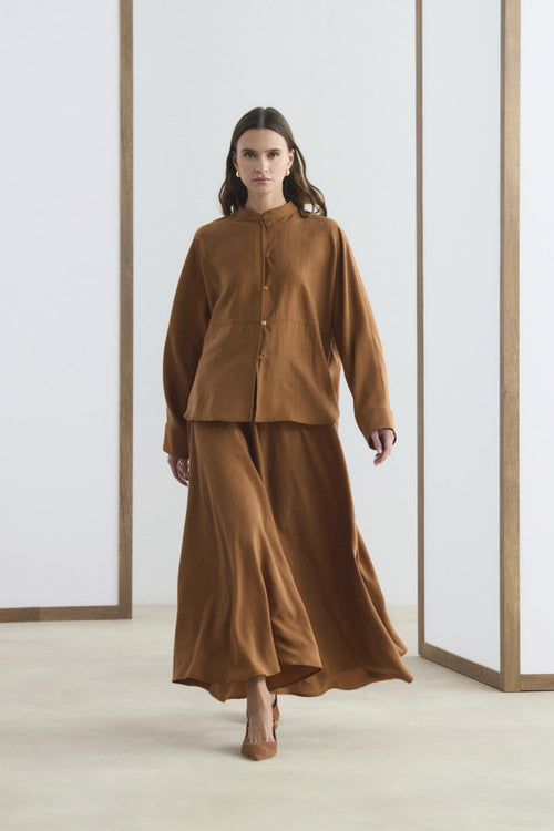 Hakim Yaka Tensel Gömlek Etek Takım Kiremit