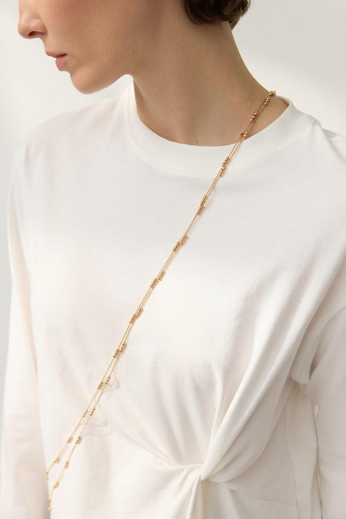 İnce Boncuklu Ayarlanabilir Zincir Kolye Gold