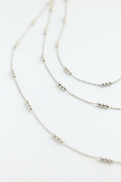 İnce Boncuklu Ayarlanabilir Zincir Kolye Gümüş