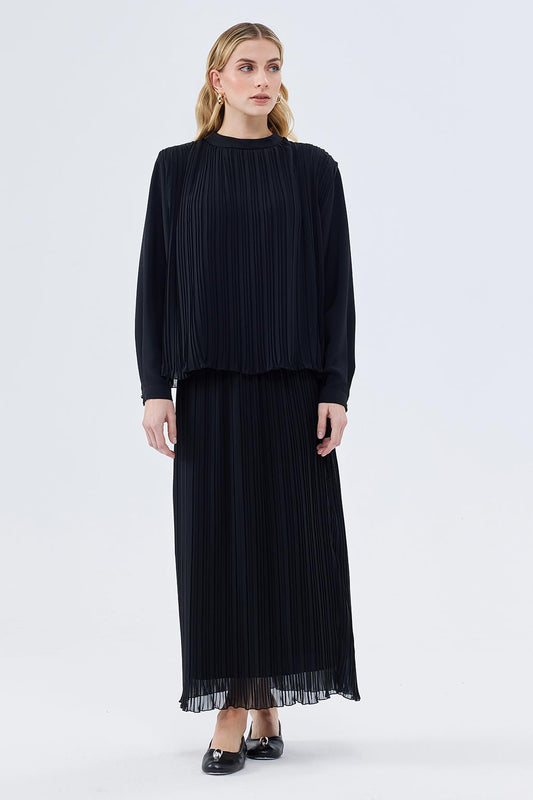 Julia Pilise Detaylı Tunik Etek Takım Siyah