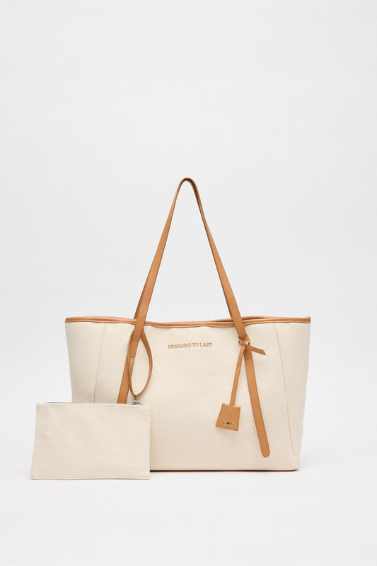 Kanvas Kişiselleştirilebilir Büyük Çanta Ekru