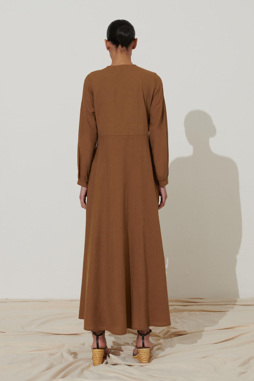Keten Kloş Elbise Camel