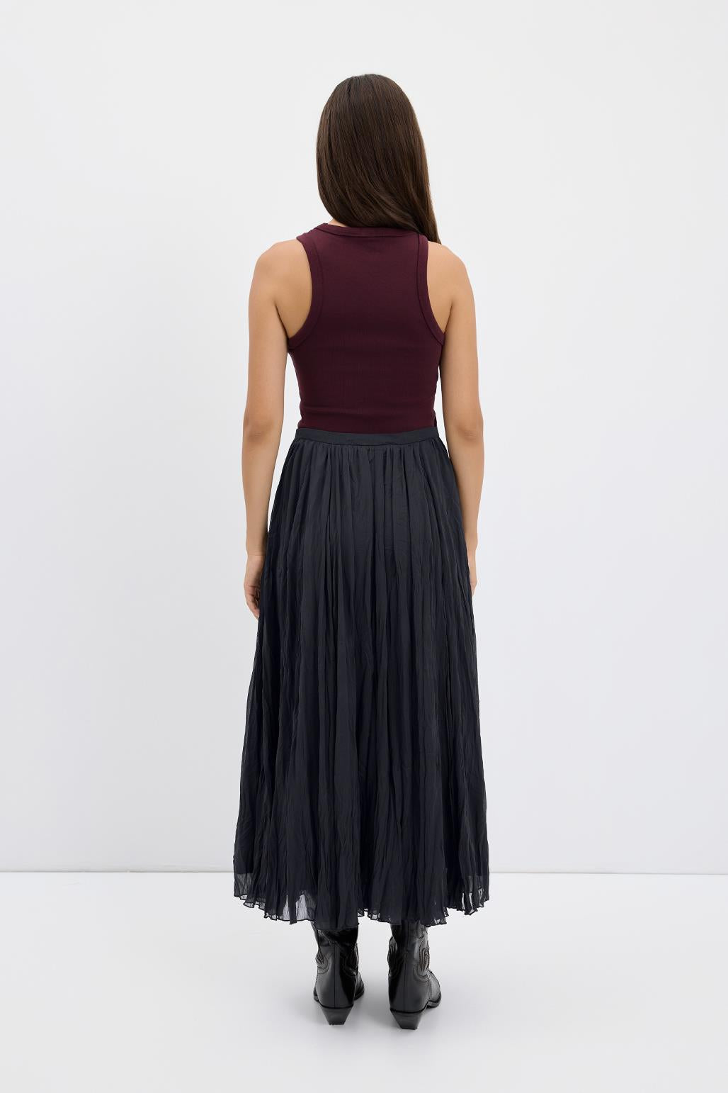 Kırışık Görünümlü Uzun Kloş Etek Antrasit