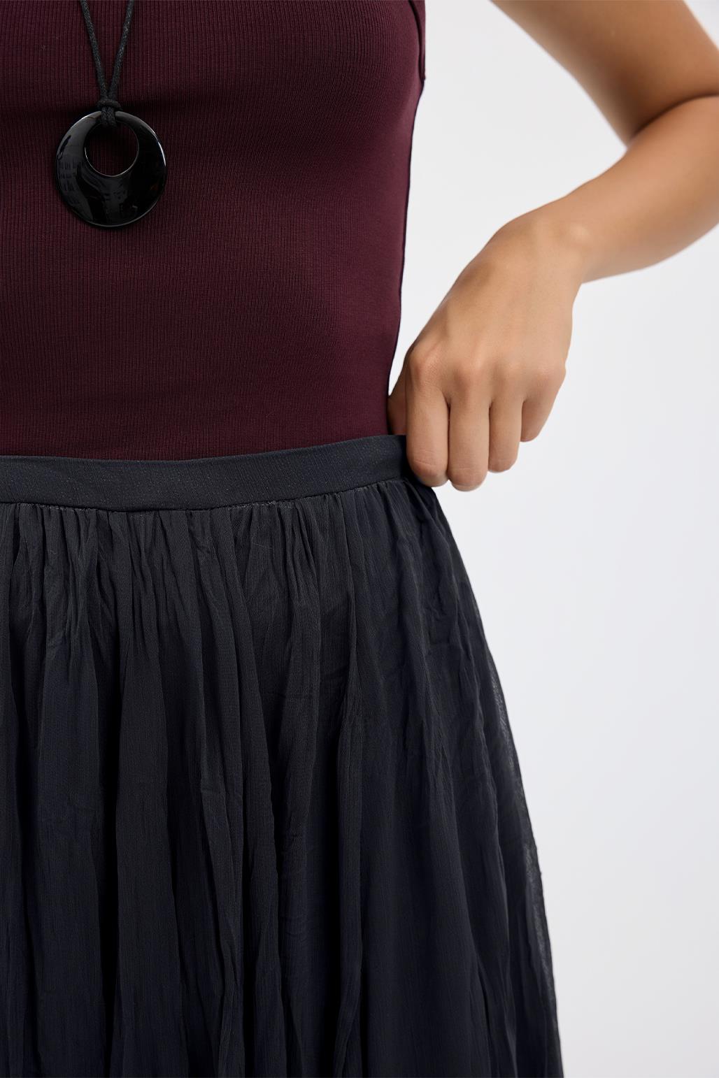 Kırışık Görünümlü Uzun Kloş Etek Antrasit