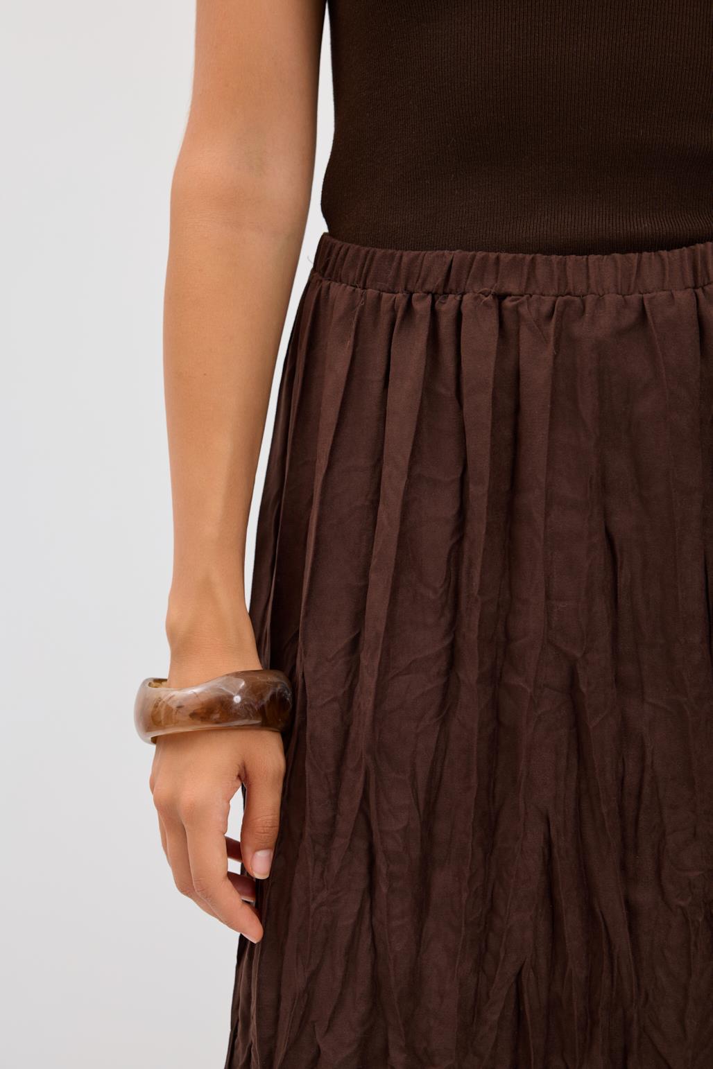 Kırışık Görünümlü Uzun Süet Etek Kahve