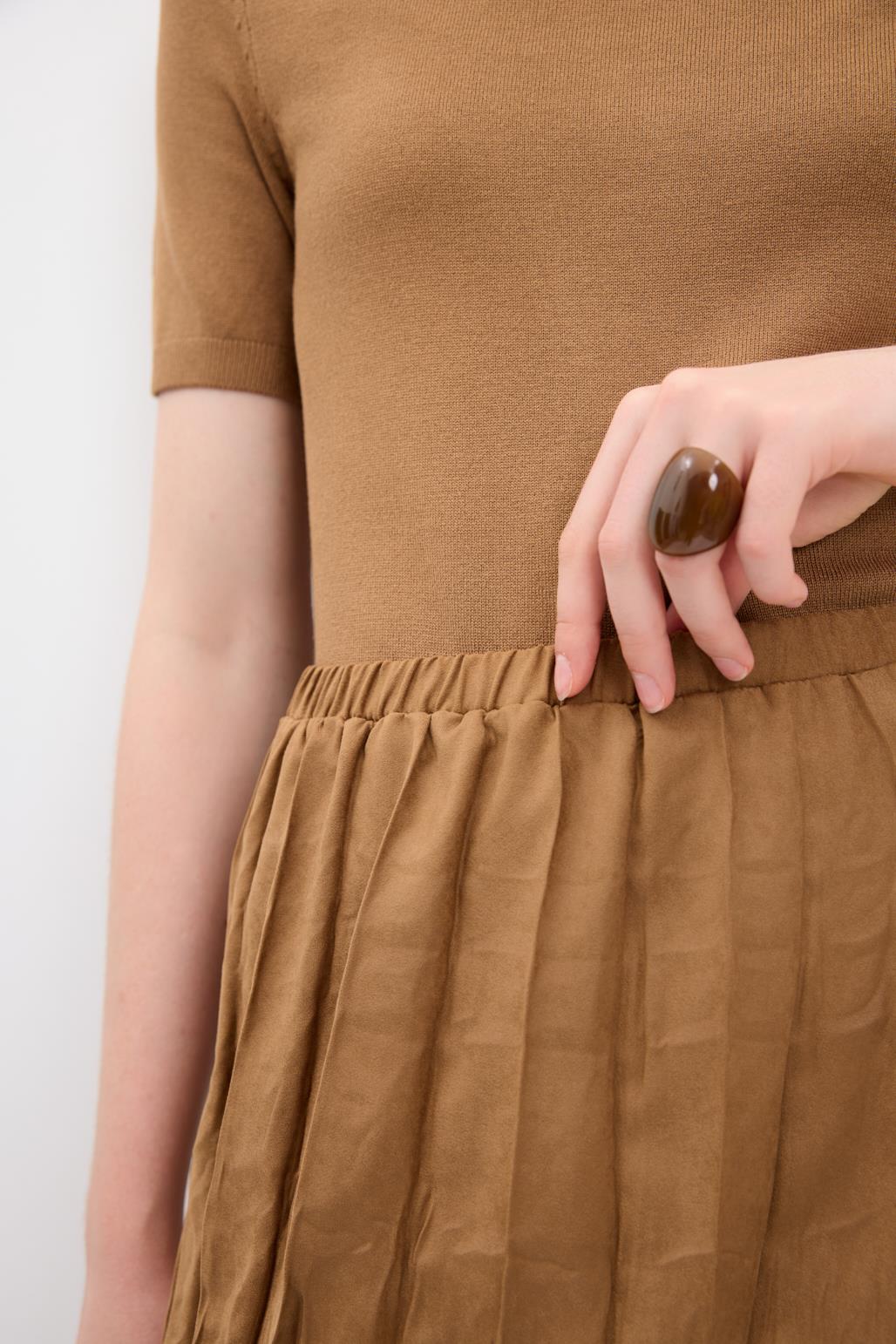 Kırışık Görünümlü Uzun Süet Etek Taba