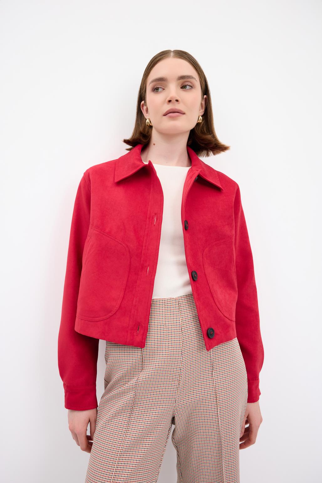 Kısa Süet Ceket Kırmızı