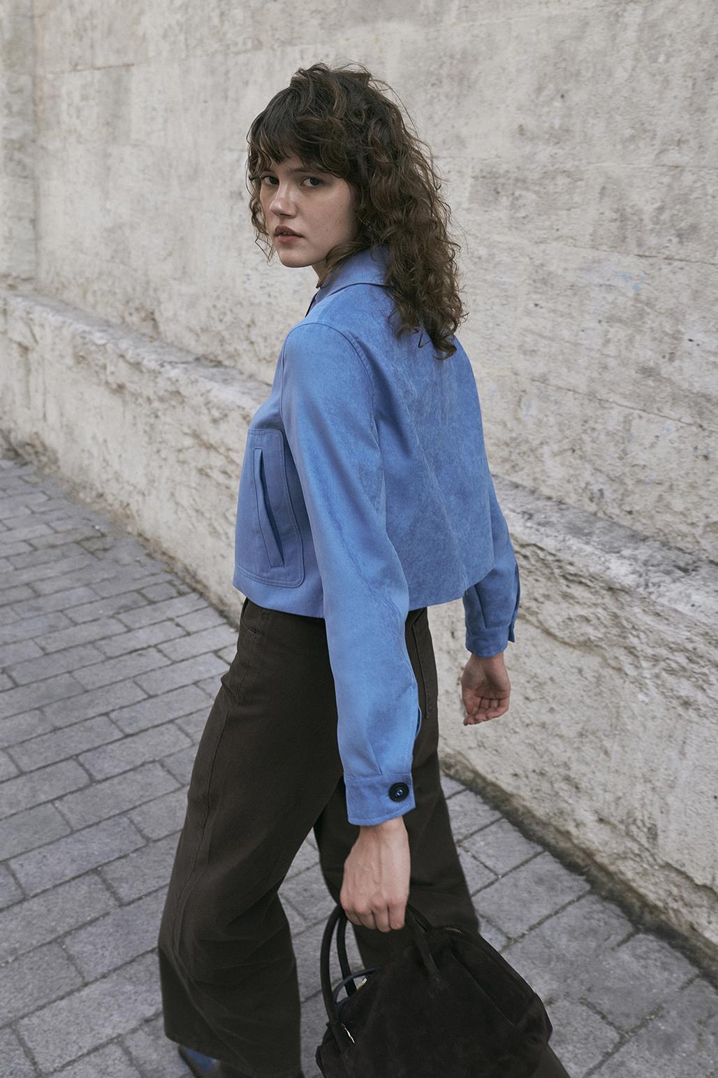 Kısa Süet Ceket Mavi