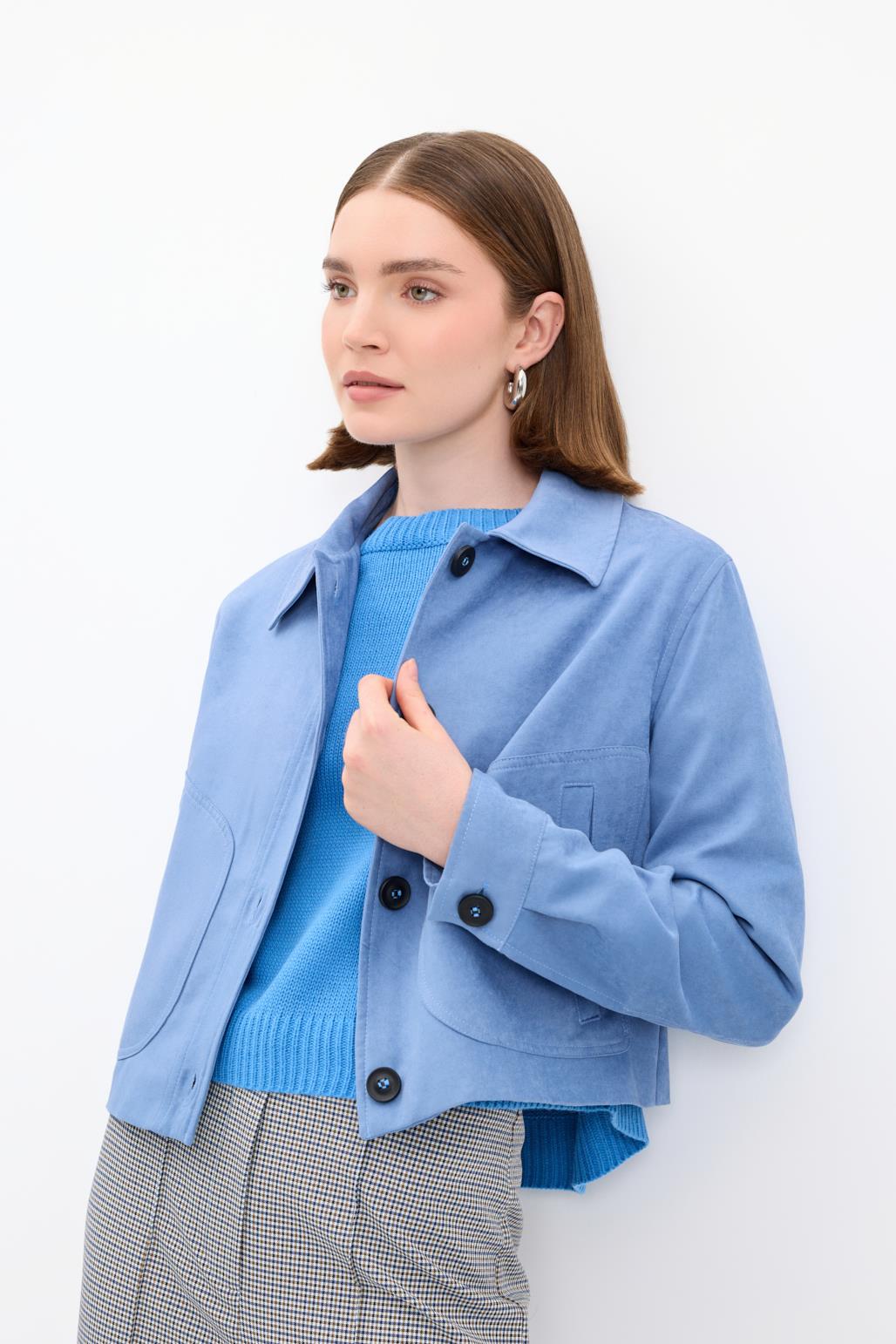 Kısa Süet Ceket Mavi