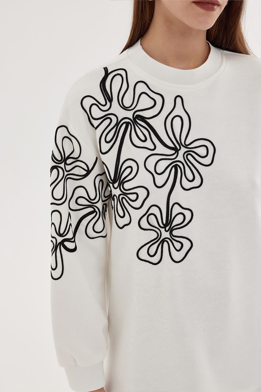 Kordenalı Sweatshırt Ekru