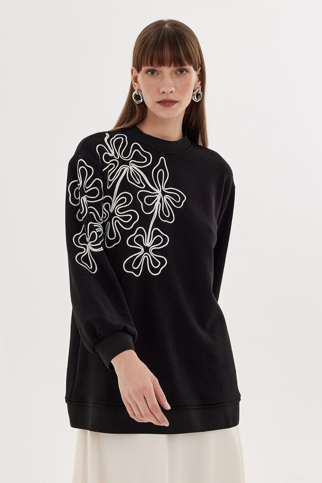 Kordenalı Sweatshırt Siyah