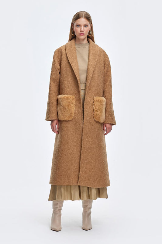 Kürk Cepli Buklet Kaban Camel