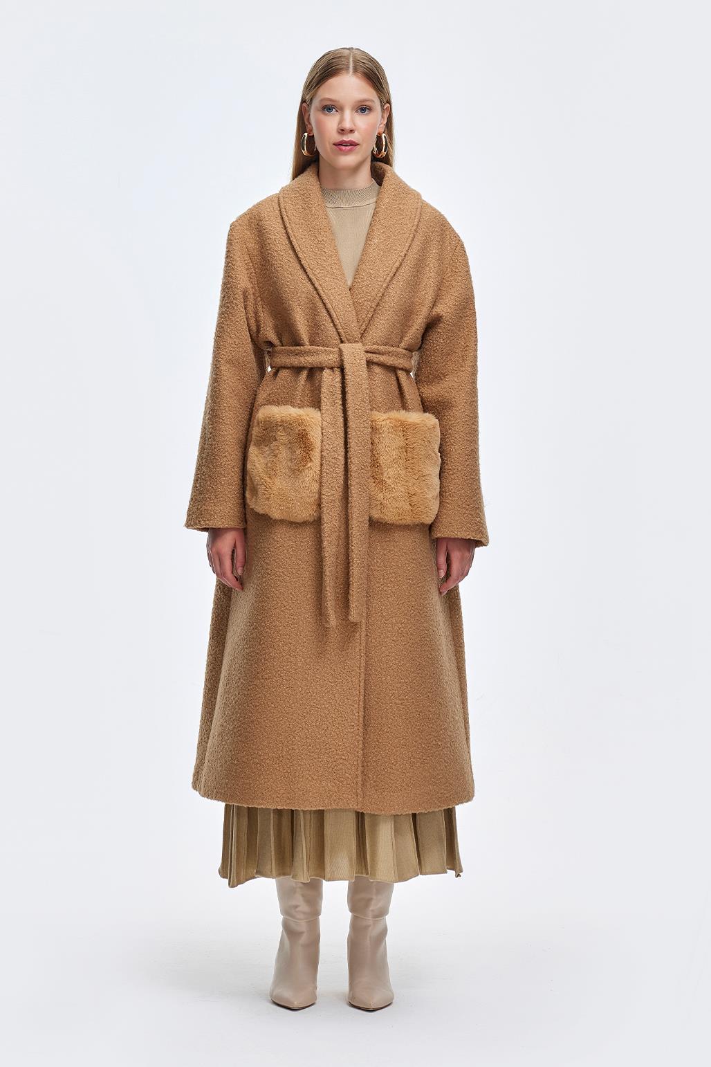 Kürk Cepli Buklet Kaban Camel