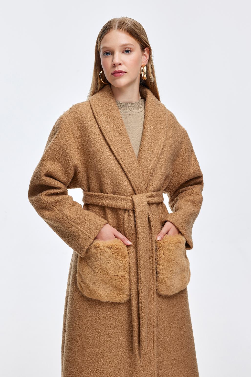 Kürk Cepli Buklet Kaban Camel