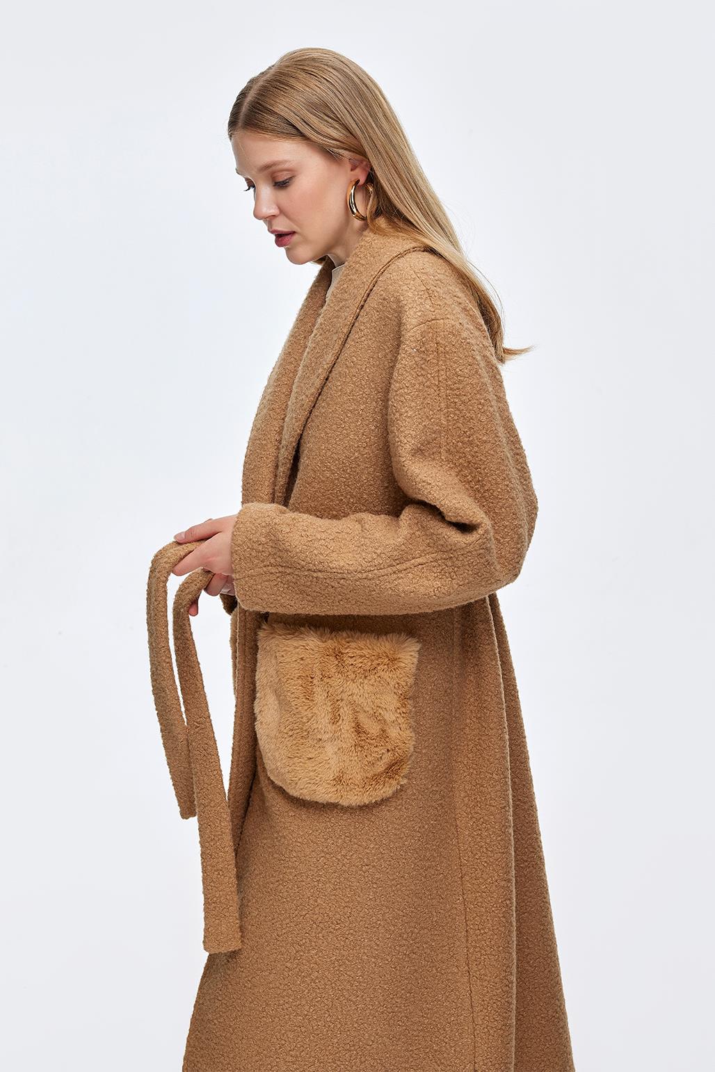 Kürk Cepli Buklet Kaban Camel