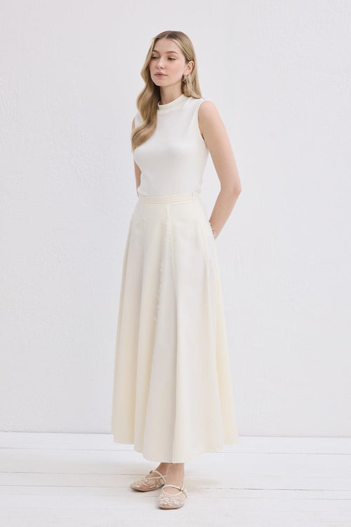 Liana Dikiş Detaylı Etek Ekru