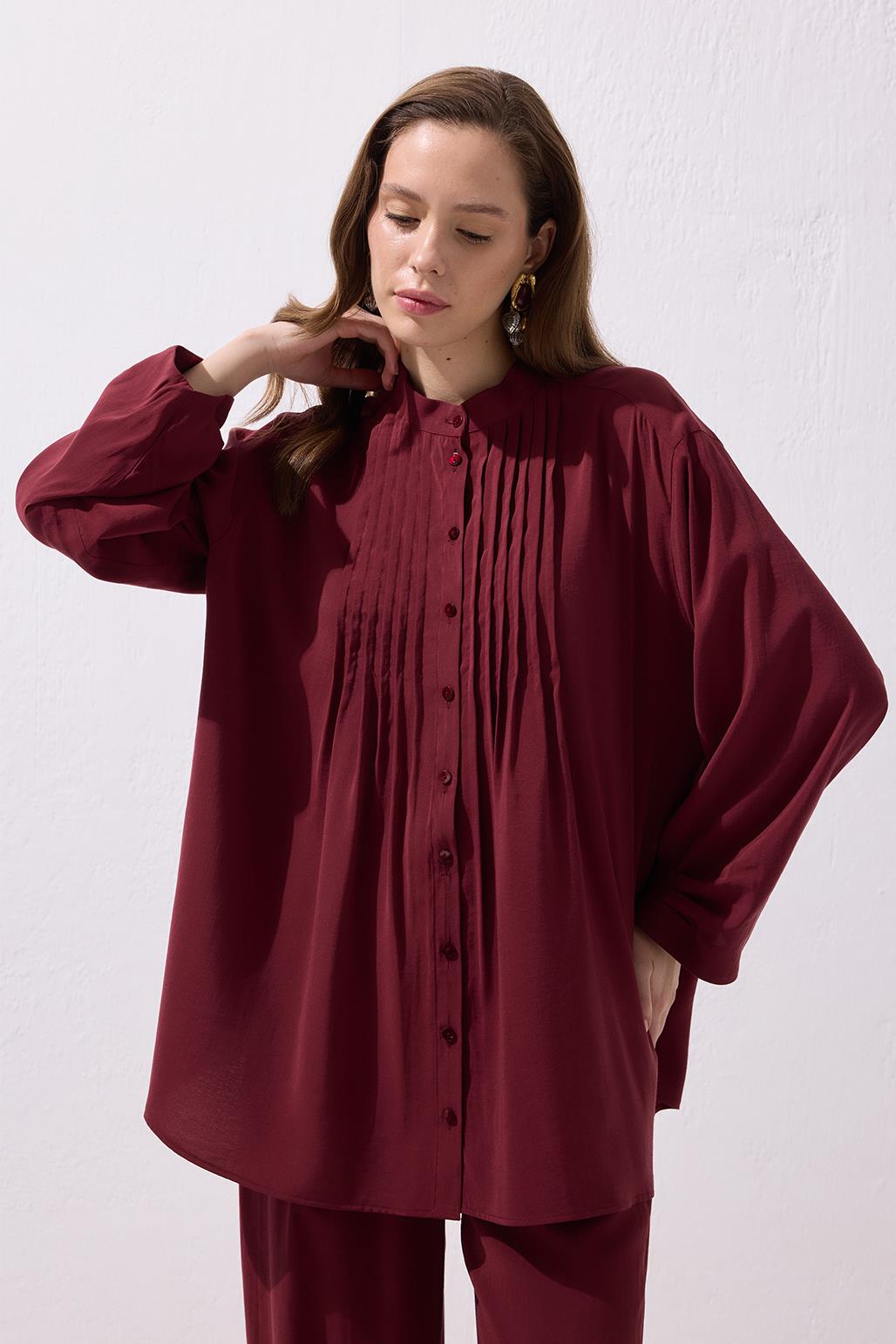 Merly Gömlek Pantolon Takım Bordo