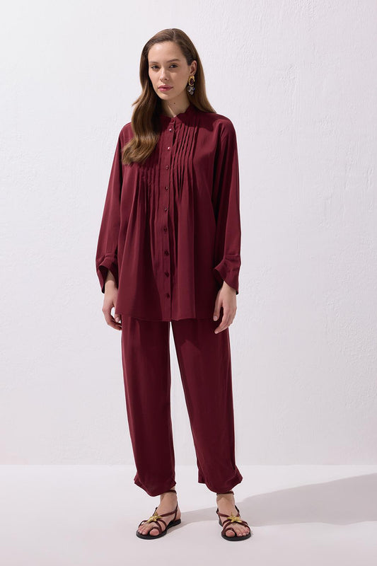 Merly Gömlek Pantolon Takım Bordo